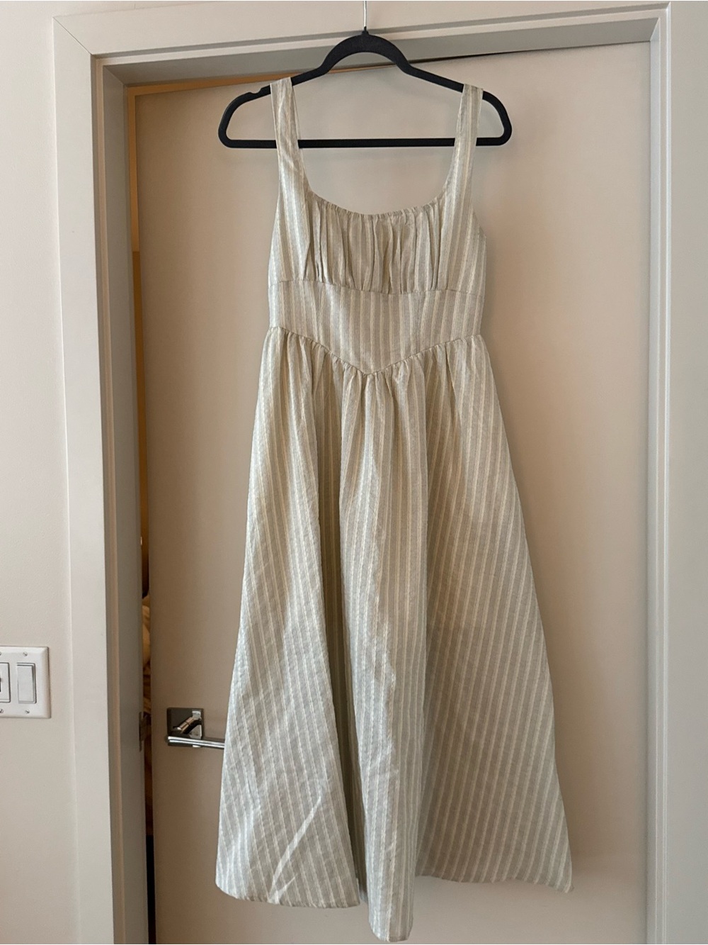 Light Striped Midi Dress in Cream and Soft Gray